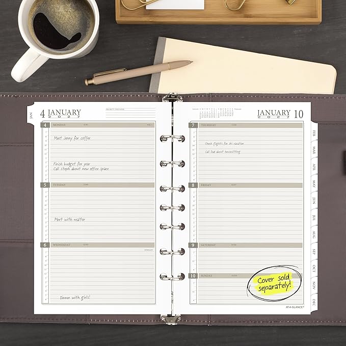 AT-A-GLANCE 2027 Planner Refill, Weekly & Monthly, 5.5" x 8.5", Desk Size 4, Tabbed, 7-Ring Loose-Leaf (481-285Y-27)