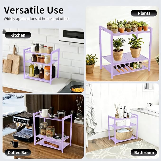 Desktop Shelf Organizer, 3-Tier Desk Organizer, Adjustable Metal Bookshelf for Top of Desk, Office Storage Rack for Office, Home, Dorm and Small Spaces (Purple)
