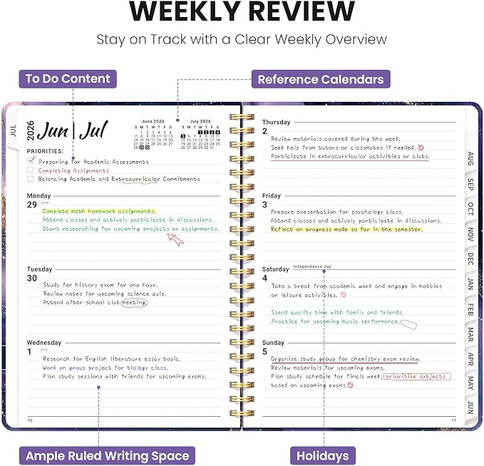 Planner 2026-2027, Academic Year Monthly & Weekly Planner Caledndar, July 2026 - June 2027, Hardcover Large Planning Agenda Book with Tabs for School Office Supplies, 8.5" x 11" - Cosmic Amethyst