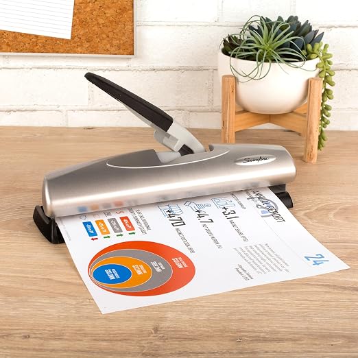 Swingline 3 Hole Punch, 20 Sheet Capacity Three Hole Puncher 3 Ring, Adjustable 2-7 Hole Paper Punch, LightTouch Low Effort, Black & Silver (74030)