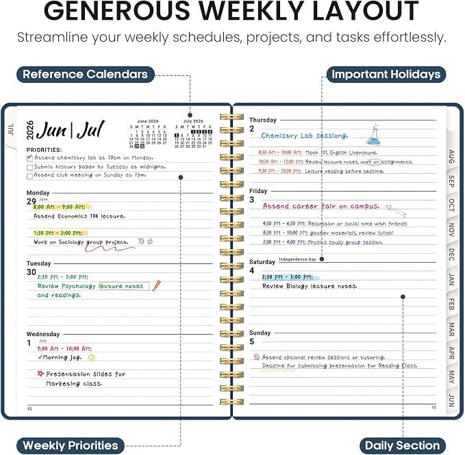 Taja Planner 2026-2027, Jul 2026-Jun 2027 Monthly & Weekly Calendar Planner | 6.3" x 8.5", Hardcover Academic Calendar, Teacher Student Agenda Book with Tabs, School Office Supplies, Soft Balance