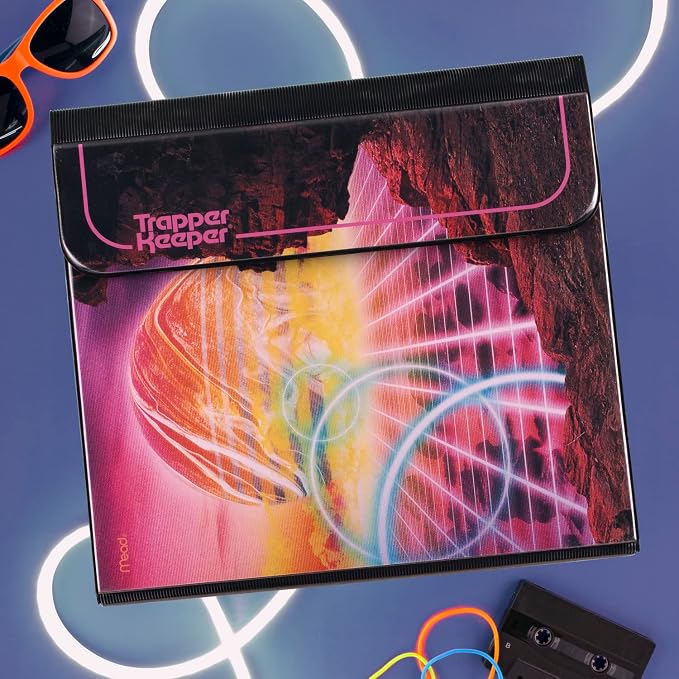 Mead Trapper Keeper Binder, Retro Design, 1 Inch Binder with Folders and Pockets, Holds 8-1/2" x 11" Paper, Glow (260038FM-ECM) (Pack of 6)