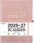 Planner 2026-2027 - Jul 2026 - Jun 2027, 8.5" x 11" 2026-2027 Planner Weekly and Monthly, Faux Leather Cover, Pen Holder, Pocket, 25 Notes Pages, A4 Premium Paper - Pink