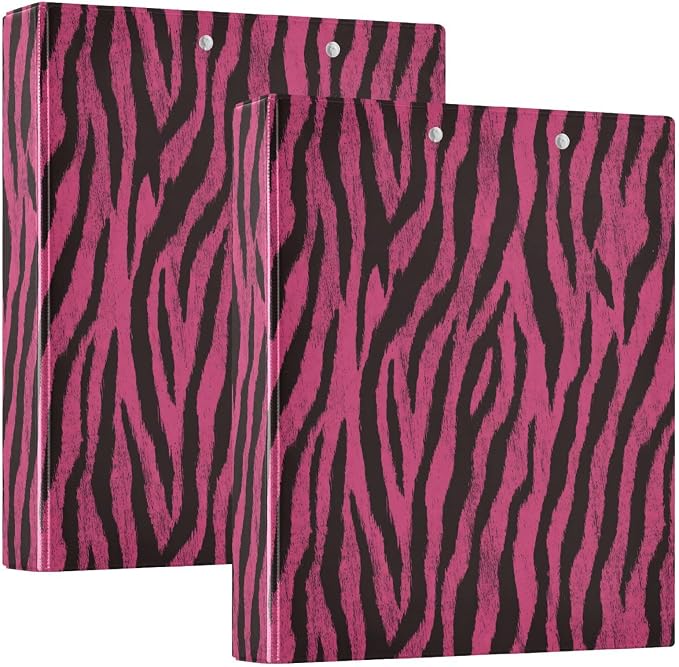 Aslsiy Kids 3 Ring Binder 1.5 Inch Zebra Animal Skin Pink Black Tiger (1) Girls Round Clipboard Binder Decorative Harcover Binders Organizer for Office School Supply