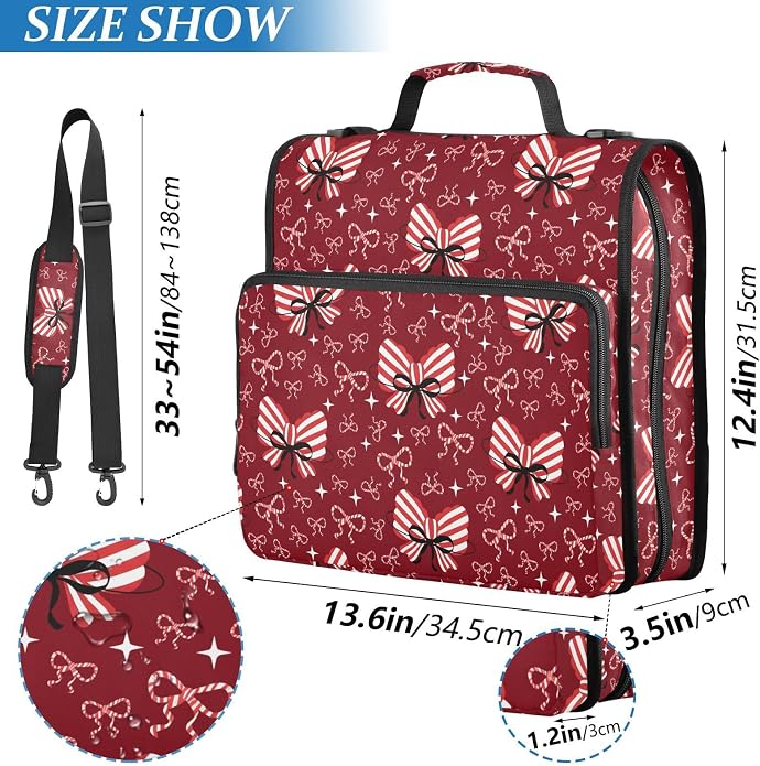 Zipper Binder Bag 3 Ring File Folder Portfolio Organizer Zippered Binder Bags with Strap Fits Laptop Women Men