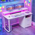 DWVO 47" Office Desk with Drawers, Monitor Stand, Power & LED, White | Built-In Power Outlets, Led Light, Monitor Stand, Storage Space, For Home Office Study, Easy Assembly