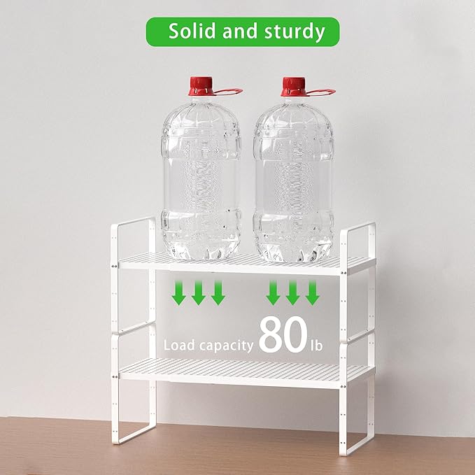 SOFRON Expandable Cabinet Storage Shelf Stackable Organizer Rack for Kitchen Bathroom Pantry Spice Cupboard Coffee Countertop Home Office Desk Heavy Duty Nonslip White Large 3 Packs