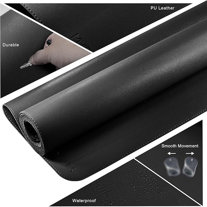 Mydours PU Leather Desk Mat, 74.8"x15.7" Ultra Large Desk Pad, Waterproof Computer Pad Desktop Protector Easy Clean with Suede Base, for Office Home Decoration Keyboard and Mouse (Black)