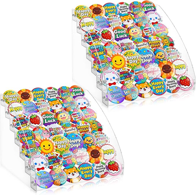 2 Pack 7 Tier Transparent Acrylic Button Pins Organizer Stand Versatile Clear Acrylic Large Capacity Storage Organizer Tray Display Box for Button Pins Badges Glasses Makeup Nail Polish Graded Cards