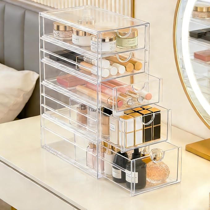 Prsildan Hair Accessories Organizer Acrylic Drawer with 5 Small Drawers | Clear, For Bathroom Vanity Office Desk, Jewelry Makeup Storage