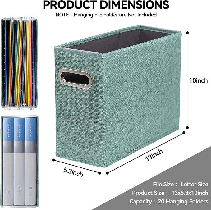 6 Packs Letter Size File Organizer, File Folders Organizer, Fabric Storage Box, Collapsible Paper Organizer with Metal Handle, Smooth PVC Rails, Only Box (Green)