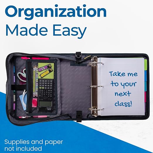 Case-it School Zipper Binder | 3-Inch O-Rings | 600-Sheet | D-146 Mountains | Mighty Zip Tab, 5-Subject Expanding File Folder, Multiple Pockets, Storage Organizer, Shoulder Strap, Office
