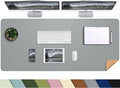 AFIING Leather Desk Pad Protector, 47" x 17" Large Desk Mat with Natural Cork & PU Leather, Mouse Pad, Non-Slip, Waterproof Desk Writing Pad for Office and Home (Light Gray)