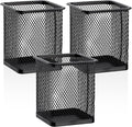 Segarty Square Pen Holder, 3 Pack Black Pen Holder for Desk, Metal Mesh Pencil Cup Container Desktop Accessories Organizer for Office, School, Home, Makeup Brush