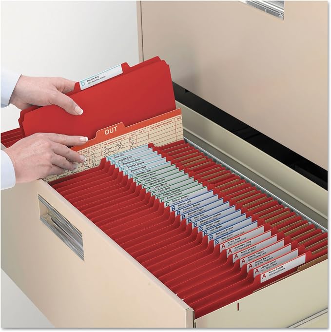 Smead Pressboard Classification File Folder with SafeSHIELD Fasteners, 2 Dividers, 2" Expansion, Letter Size, Bright Red, 10 per Box (14031)
