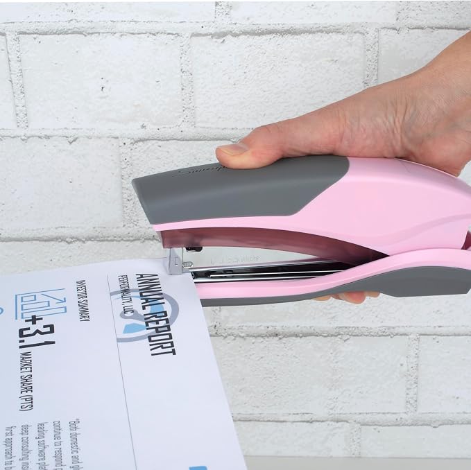 Swingline Stapler, 25 Sheet Capacity, Optima 25, Jam Free, Reduced Effort, Soft Grip, Pink/Gray (66401)