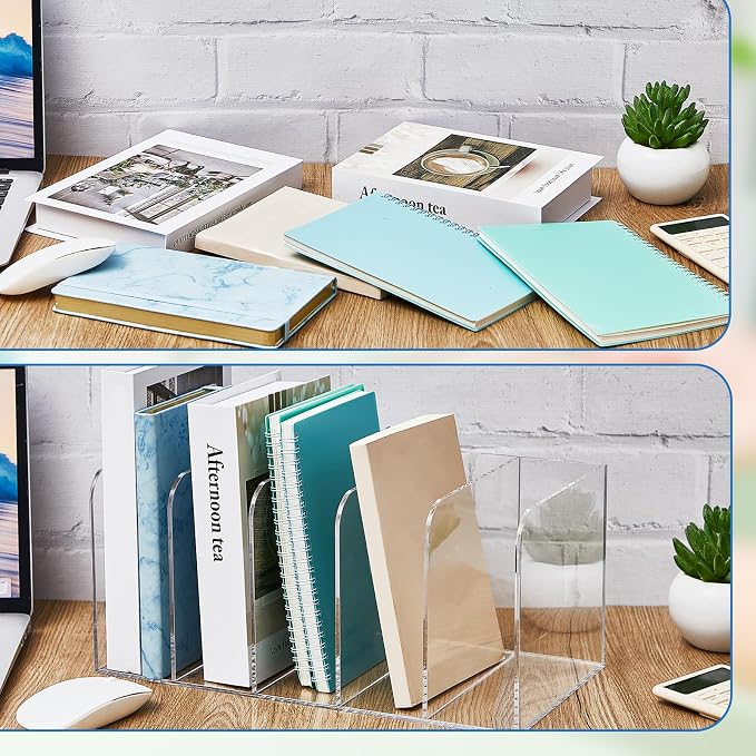 Suzile Clear Acrylic Magazine File Holder with Vertical Compartments Desk Organizer Book Rack for Desk Sorter Paper Folder Office Accessories(Classic,14.2 x 7.2 x 6.5 Inch)