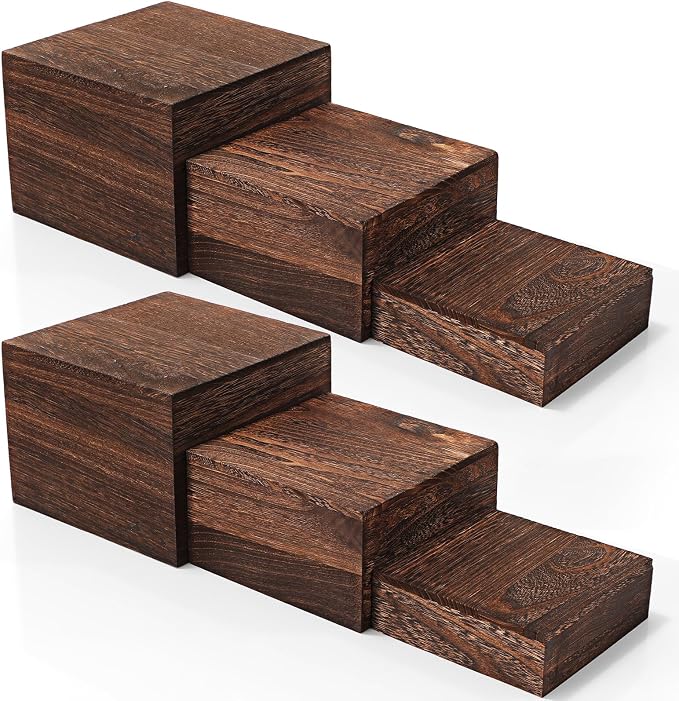 Barydat 6 Pcs Wood Display Risers Stackable Stand Box | Rustic Tiered Stands, Buffet Dessert Riser, Jewelry Stepped Boxes, Collectibles Figures Show, Elevated Platforms Catering