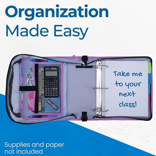 Case-it Zipper Binder | 3-Inch O-Rings | 600-Sheet | D-146 Morning Flowers | Mighty Zip Tab, 5-Subject Expanding File Folder, Multiple Pockets, Storage Organizer, Shoulder Strap, School & Office