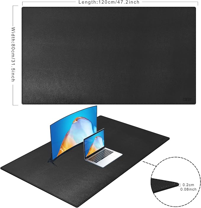 Cacoy 48" x 31.5" Leather Desk Pad, Large Gaming Mouse Pad for Desk, Office Desk Pad Blotter, XXXL Table Protector Mat, Waterproof Desktop Keyboard Mat Extended Mouse Mat (Black)