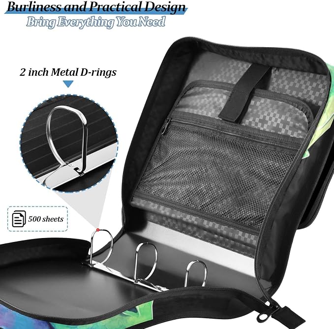 Lightning Dragon Watercolor 3 Ring Binder Bag 1.5 inch Binder Organizer with Zipper Shoulder Strap 500 Sheet Documents Storage for School Office