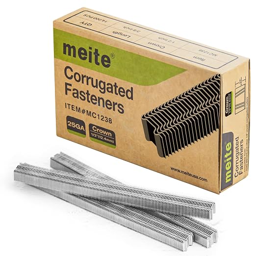 meite Corrugated Fasteners MC1238, 1/2-Inch Crown, 3/8" Length, 14,000 PCS | 25 Gauge Corrugated Staples, W Staples, for Pneumatic Corrugated Tools, for Woodworking Projects