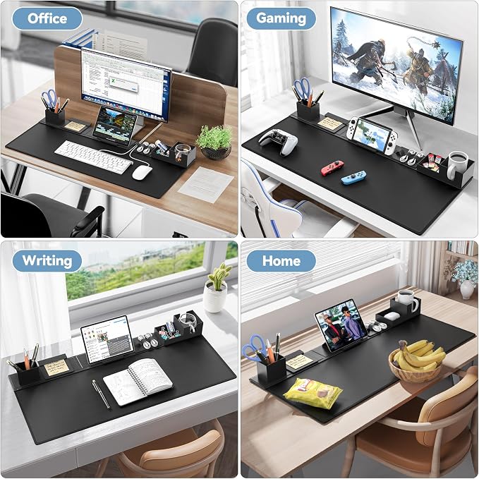 KDD Desk Pad Mat Set, 6 in 1 Mouse Mat with Magnetic Desktop Storage Accessories DIY Feature for Phone and Tablet Stand/Cup Holder/Pen Card Holder/Cable Management for Home Office Accessories