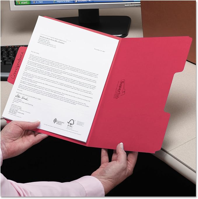 Smead SuperTab File Folder, Oversized 1/3-Cut Tab, Letter Size, Red, 100 per Box (11983), Pack of 1