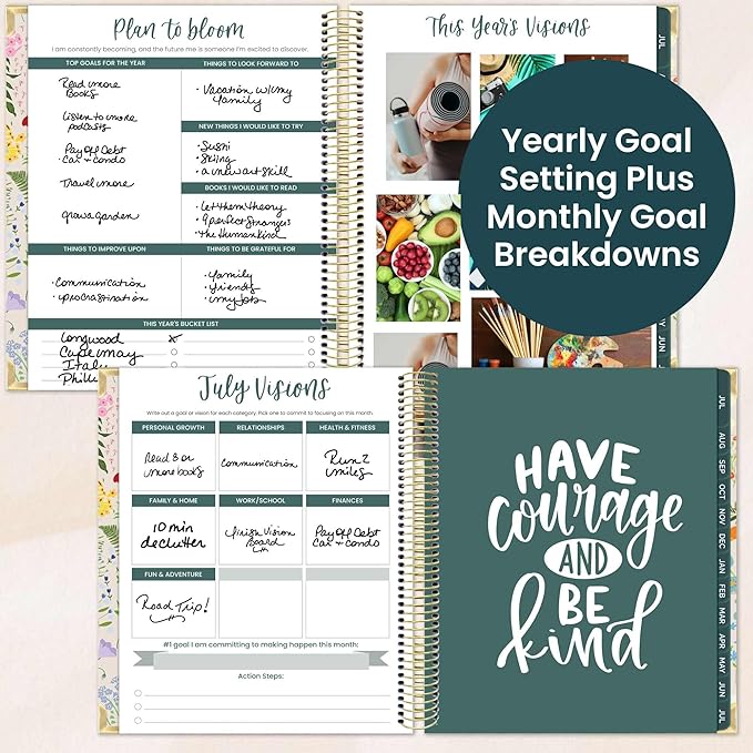 bloom daily planners 2026-2027 Hardcover Academic Year Goal & Vision Planner (July 2026 - July 2027) - 13 Months Agenda - Monthly & Weekly Calendar Organizer - 7.5" x 9" - Garden Party, Beige