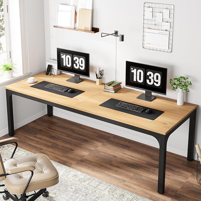 LITTLE TREE 78.7 Inches Extra Long Two Person Office Desk,Double Workstation for Home Office