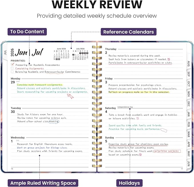 ZOTIA Academic Planner 2026-2027, Monthly & Weekly Jul 2026-Jun 2027 | Amethyst Flow, 6.3" x 8.5" Calendar Planner for Women, Hardcover Pretty Organizer for Women, School Office Home Supplies