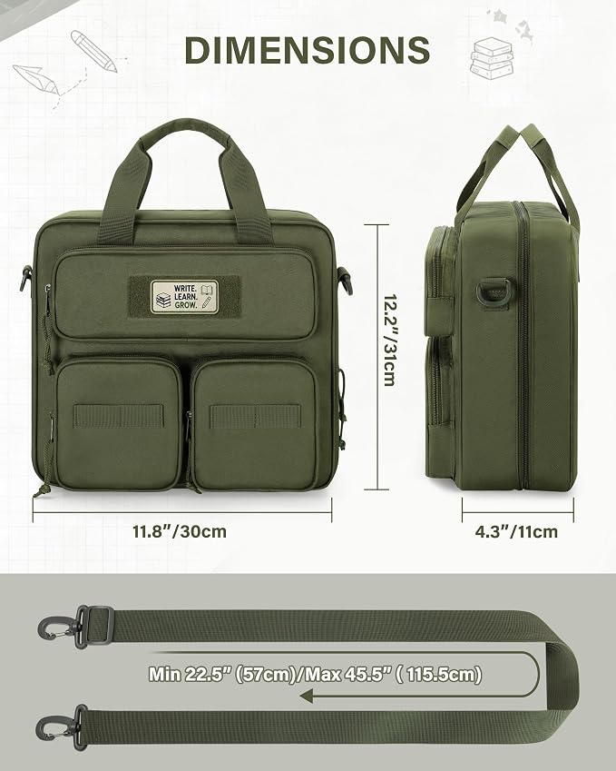 Fasrom Tactical 3 Ring Zipper Binder, 2 Inch Binder Organzier Bag for Men | 2-Inch O-Ring, Holds 500 Sheets, Fits 13-Inch Laptop, 3 Exterior Pockets, Shoulder Strap for Work & Office, Olive Green