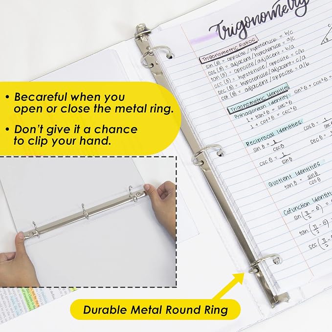 BAZIC Products 1" White 3-Ring Binder, Round Ring, 2 Pockets | round rings, 1 in White 3-ring binder, 2 inside pockets, holds up to 175 sheets, Durable poly cover