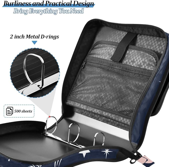 3 Ring Zipper Binder with Shoulder Strap Plant 2 Inch Zippered Binder Bag 500 Sheet Capacity Multi Pockets for School Supplies