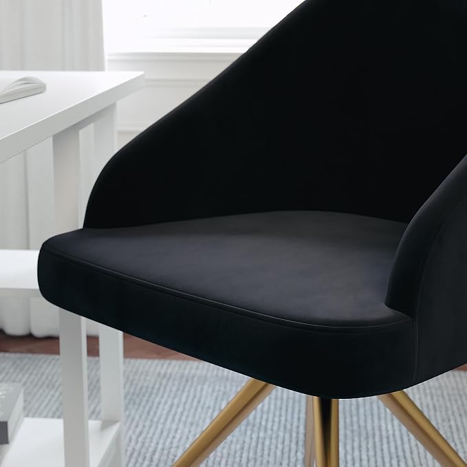 Martha Stewart Sora Upholstered Stationary Office Chair, Black | Polished Brass Frame