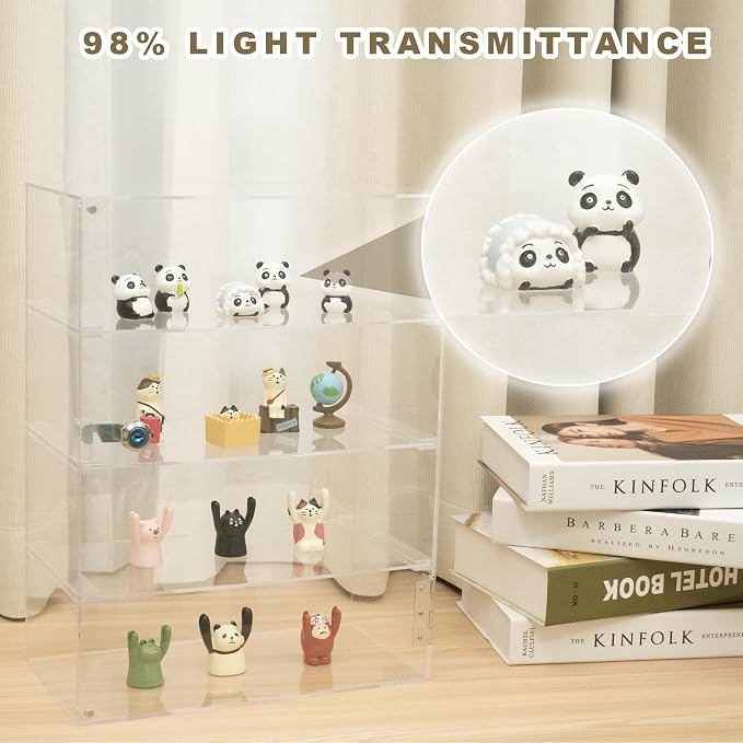 4 Shelf Acrylic Display Case with Lock, Cabinet for Collectibles | Clear lockable countertop showcase, vitrinas para colecciones, small case for figures, jewelry, bobblehead, perfume, knife