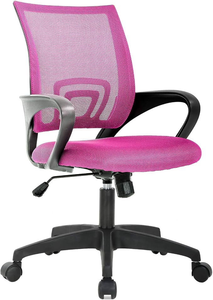 BestOffice Ergonomic Office Chair | Mid-Back Swivel Desk Chair | Pink | with Lumbar Support, Adjustable Height & Breathable Backrest | Sponge Seat & Rolling Wheels | for Home, Office | Pack of 1