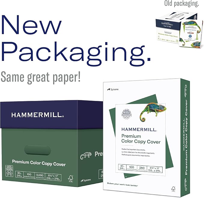 Hammermill Cardstock, Premium Color Copy, 60 lb, 8.5 x 11-100 Bright, Made in the USA Card Stock, 122549R, White - 1 Pack (250 Sheets)