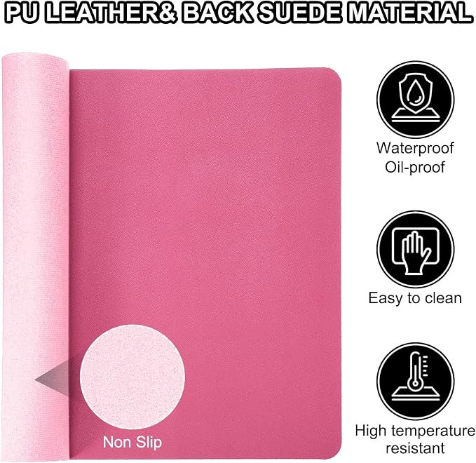 PATIKIL Desk Mat, 55"x17" Non-Slip Waterproof PU Leather Desk Pad Dual Sided Desk Pad for Office Home Work Study, Rose Red