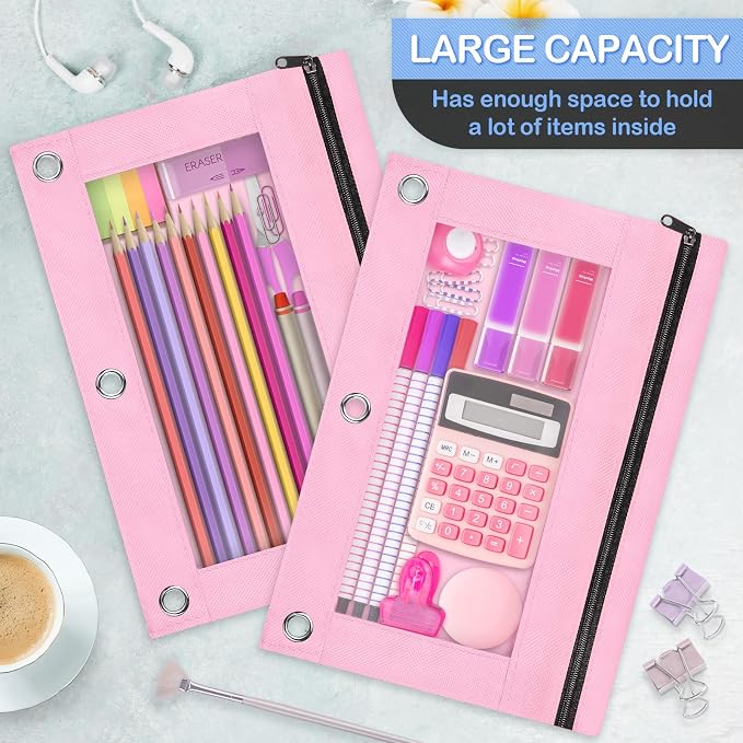 AuroTops 160 Pack Pencil Pouch for 3 Ring Binder,10 Colors Pencil Pouch | Clear Window Pencil Pouches for Classroom Bulk,Pencil Bags with Smooth Zipper,Binder Pencil Case,School and Office Supplies