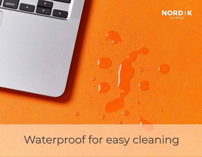 Nordik Leather Desk Mat -Tangerine Orange- Large Leather Desk Pad (35x17in) | Premium Vegan Leather Desk Pad with Cable Organizer, Giftable, Extended Waterproof Mouse Mat, Non-Slip Desk Pad Protector