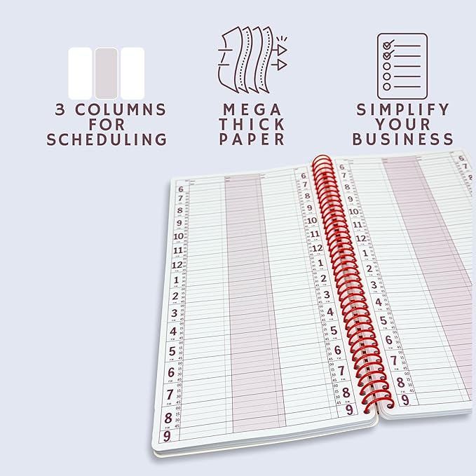 Portage Notebooks Appointment Book – Large 7" x 13.5" Undated Planner for Daily Scheduling - 3 Column Professional Daily Planner Undated for Office, Home, or Salon Use