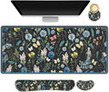 Keyboard Mouse Pad Set, Extended Mouse Pad with Keyboard Wrist Rest Support, Memory Foam Ergonomic Desk Pad Set for Home Office, Flower Leaf Butterfly