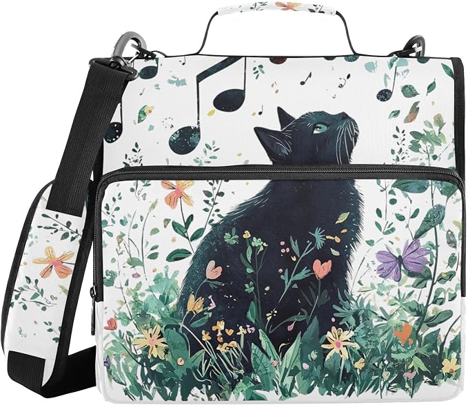 Personalized Cute Cat 3 D-Ring Binder Bag Zipper Organizer | Multi-Pocket with Handle and Detachable Shoulder Strap Holds 500 Sheets for School Office Supplies