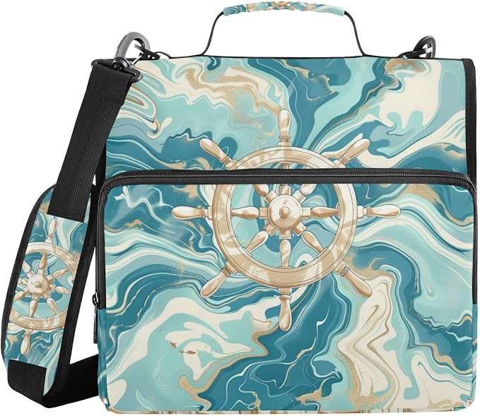 ALAZA Compass on Marble Background Zipper Binder 1.5 inch 3 Ring Binder Organizer with Shoulder Strap and Handle for Home Office Work
