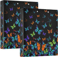 Butterfly Black Round Ring Binders 1.5 Inch Orange Purple Turquoise 3 Ring Clipboard Binder for Office School Work Supplies File Folder Document 200 Sheet Capacity Easy Open 2 Pieces