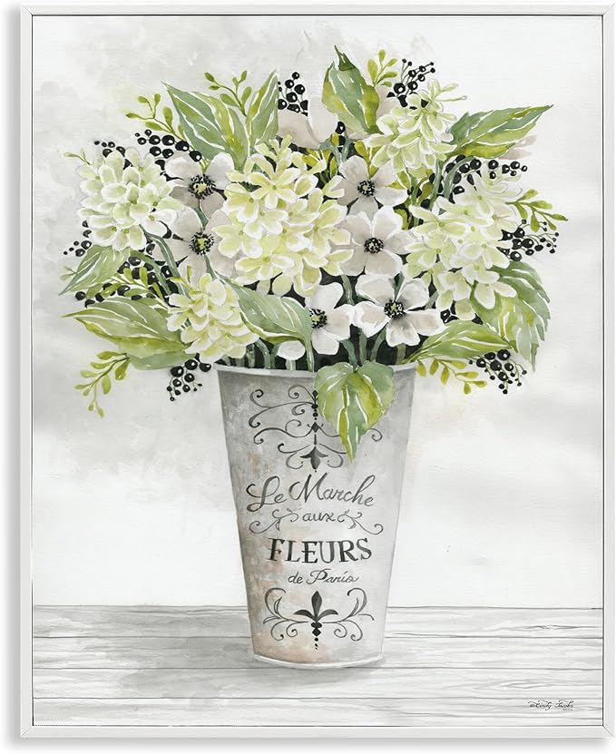 'French Floral Greenery Bouquet'| Framed Giclee Art | Stupell Industries | White, 16 x 20 Inches, Easy to Hang and Sturdy, Made in USA, by Cindy Jacobs