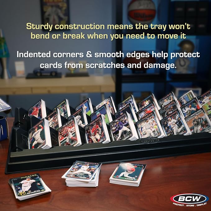 BCW SafeSort Card Sorting Tray, 26 Alphabetized Cells, Acid-Free Plastic | Sturdy tray organizes sports, TCG, deck, and board game cards with smooth edges and indented corners for safer sorting.
