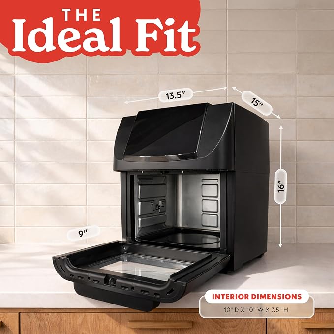 Gourmia Air Fryer - 14 Qt All-in-One Oven with Rotisserie, Digital Display with 12 Presets, Roast, Bake, Broil, Dehydrate, Dishwasher Safe Accessories, Black
