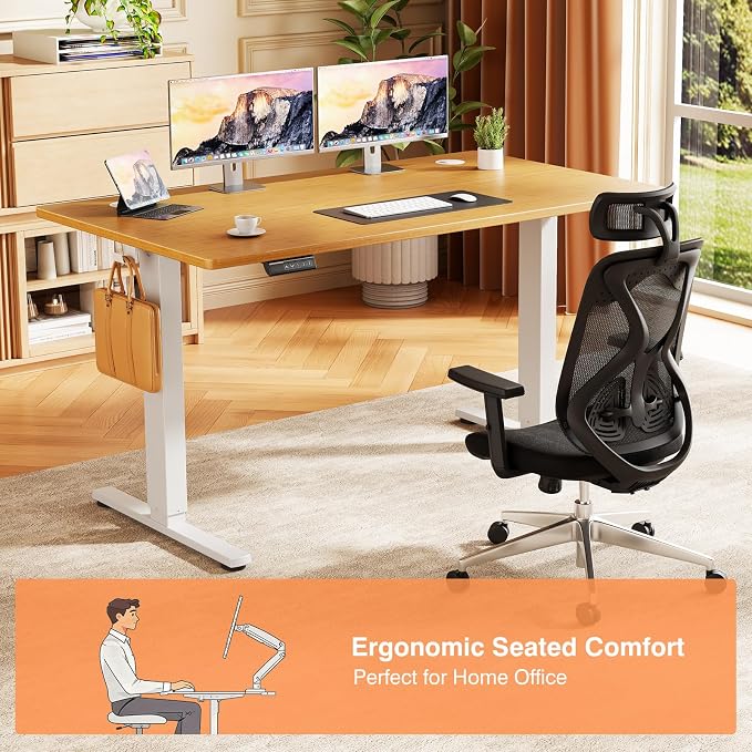 Sweetcrispy Electric Standing Desk, Computer Desk, 48x24 Inch | Adjustable Height, Splice Wood Board, 3 Memory Preset, Sit Stand Work Table for Home Office, Oak